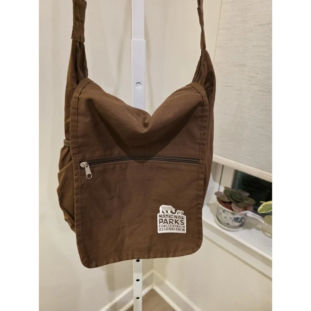 Cotton Brown Shoulder Flap Bag National Parks Conservation Assoc Logo